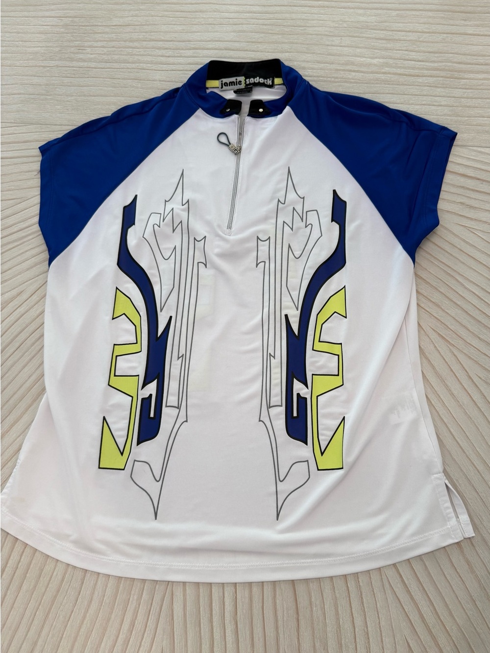 jamie sadock White, Blue & Neon Yellow Short Sleeve Graphic Golf Top